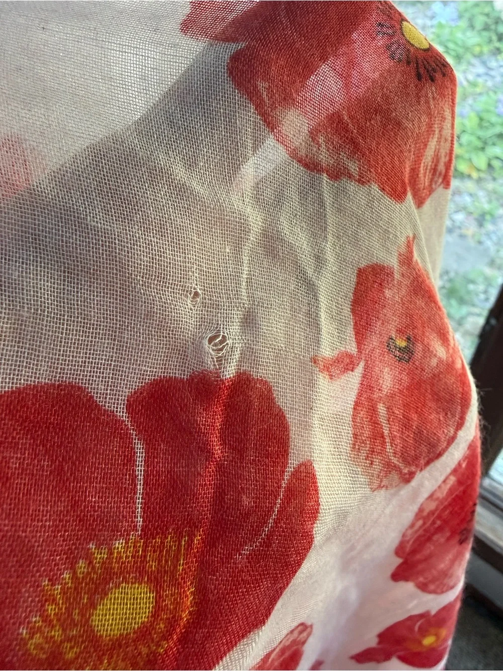 Lightweight Red White Floral Shawl/Scarf/Sarong  32 x70”- Poppies
